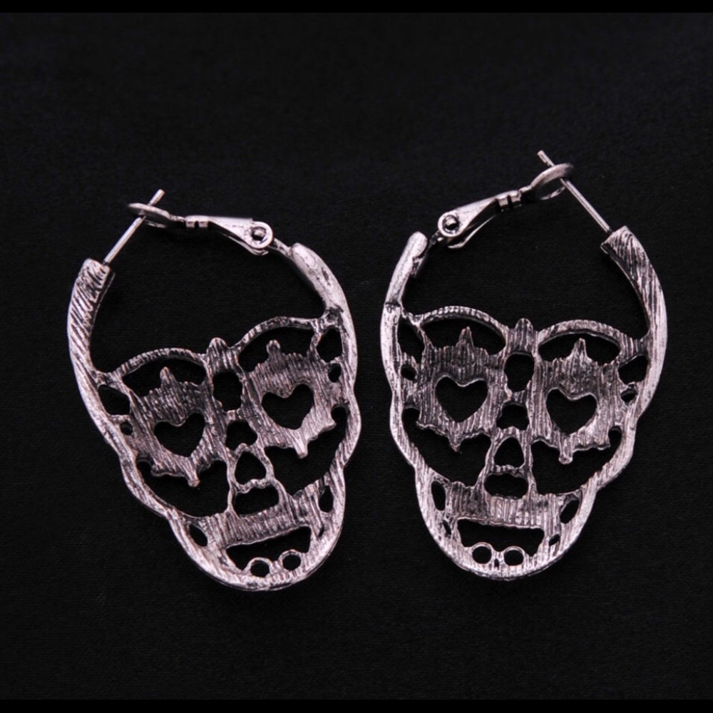 Skull Hoop Earrings - Picture 2 of 6
